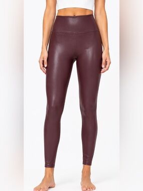 CRZ YOGA Women’s High Waisted Faux Leather Leggings Burgundy Size S (US 4/6)